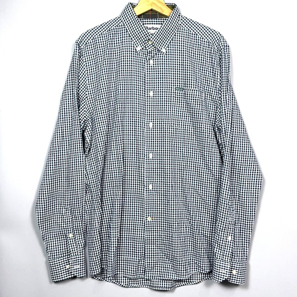 Barbour Padshaw Gingham Plaid Shirt Mens Size Medium Cotton Green